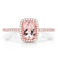 0.82 Carat Genuine Morganite and White Diamond 14K Rose Gold Ring