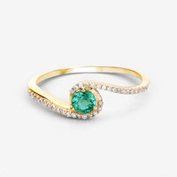 0.33 Carat Genuine Zambian Emerald and White Diamond 14K Yellow Gold Ring