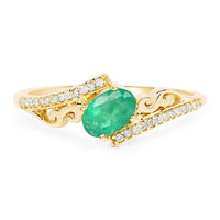 0.51 Carat Genuine Zambian Emerald and White Diamond 14K Yellow Gold Ring