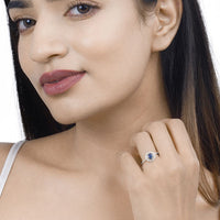 0.72 Carat Genuine Blue Sapphire and White Diamond 14K White Gold Ring