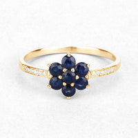 0.45 Carat Genuine Blue Sapphire and White Diamond 10K Yellow Gold Ring