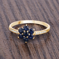 0.45 Carat Genuine Blue Sapphire and White Diamond 10K Yellow Gold Ring
