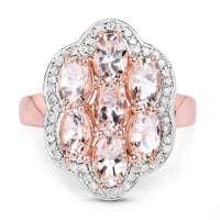 3.06 Carat Genuine Morganite and White Diamond .925 Sterling Silver Ring