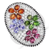 5.01 Carat Genuine Multi Stones .925 Sterling Silver Ring