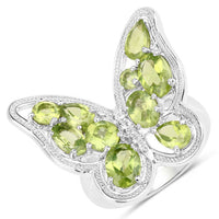4.61 Carat Genuine Peridot and White Topaz .925 Sterling Silver Ring