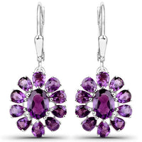 11.60 Carat Genuine Amethyst and White Topaz .925 Sterling Silver 3 Piece Jewelry Set (Ring, Earrings, and Pendant w/ Chain)