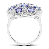 2.00 Carat Genuine Tanzanite and White Zircon .925 Sterling Silver Ring