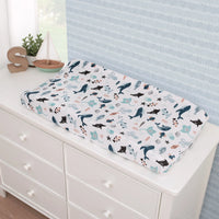 Explore Dream Discover Light Blue, Navy, Gray, and Coral Super Soft Contoured Changing Pad Cover - BIG FRENCHIES