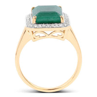 5.71 Carat Dyed Emerald and White Diamond 14K Yellow Gold Ring