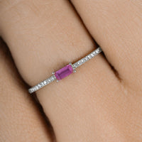 0.22 Carat Genuine Ruby and White Diamond 14K White Gold Ring