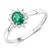 0.40 Carat Genuine Zambian Emerald and White Diamond 14K White Gold Ring