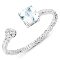 0.52 Carat Genuine Aquamarine and White Diamond 14K White Gold Ring