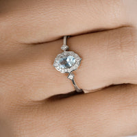 0.48 Carat Genuine Aquamarine and White Diamond 14K White Gold Ring