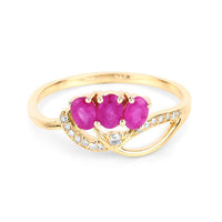 0.71 Carat Genuine Ruby and White Diamond 14K Yellow Gold Ring