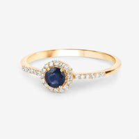 0.38 Carat Genuine Blue Sapphire and White Diamond 14K Yellow Gold Ring