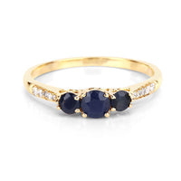 0.56 Carat Genuine Blue Sapphire and White Diamond 14K Yellow Gold Ring