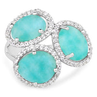 5.30 Carat Genuine Amazonite And White Topaz .925 Sterling Silver Ring
