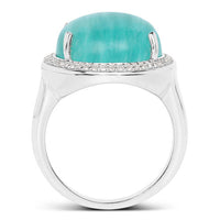 15.09 Carat Genuine Amazanite And White Topaz .925 Sterling Silver Ring