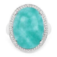 15.09 Carat Genuine Amazanite And White Topaz .925 Sterling Silver Ring