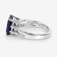 3.07 Carat Glass Filled Sapphire and White Zircon .925 Sterling Silver Ring