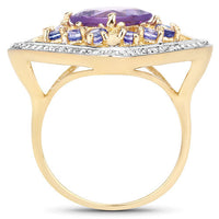 3.44 Carat Genuine Amethyst and Tanzanite .925 Sterling Silver Ring