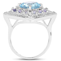 4.24 Carat Genuine Blue Topaz and Tanzanite .925 Sterling Silver Ring