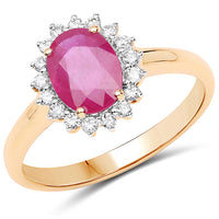 1.48 Carat Genuine Ruby and White Diamond 14K Yellow Gold Ring