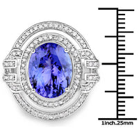 14K White Gold 6.83 Carat Genuine Tanzanite and White Diamond Ring