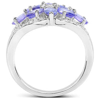 2.27 Carat Genuine Tanzanite and White Zircon .925 Sterling Silver Ring