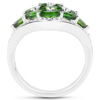 2.37 Carat Genuine Chrome Diopside and White Diamond .925 Sterling Silver Ring