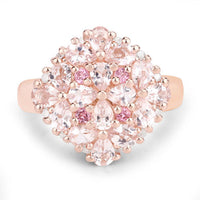 "2.36 Carat Genuine Morganite, Pink Tourmaline and White Diamond .925 Sterling Silver Ring