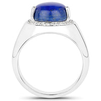5.52 Carat Genuine Lapis and White Zircon .925 Sterling Silver Ring