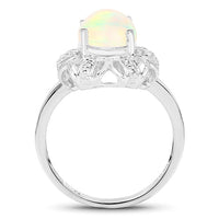 1.73 Carat Genuine Ethiopian Opal & White Topaz .925 Sterling Silver Ring