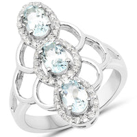 1.54 Carat Genuine Aquamarine and White Zircon .925 Sterling Silver Ring