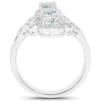1.54 Carat Genuine Aquamarine and White Zircon .925 Sterling Silver Ring