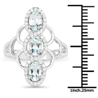 1.54 Carat Genuine Aquamarine and White Zircon .925 Sterling Silver Ring
