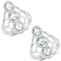 1.54 Carat Genuine Aquamarine and White Zircon .925 Sterling Silver Ring