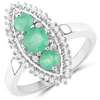 3.52 Carat Genuine Zambian Emerald and White Topaz .925 Sterling Silver 3 Piece Jewelry Set (Ring, Earrings, and Pendant w/ Chain)