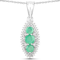 3.52 Carat Genuine Zambian Emerald and White Topaz .925 Sterling Silver 3 Piece Jewelry Set (Ring, Earrings, and Pendant w/ Chain)