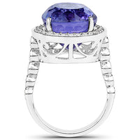 18.50 Carat Genuine Tanzanite and White Diamond 18K White Gold Ring