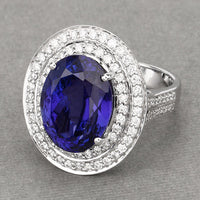 13.78 Carat Genuine Tanzanite and White Diamond 18K White Gold Ring