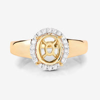 0.22 Carat Genuine White Diamond 14K Yellow Gold Semi Mount Ring - holds 9x7mm Oval Gemstone