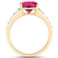 2.70 Carat Genuine Rubellite and White Diamond 14K Yellow Gold Ring
