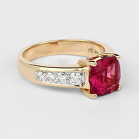 2.70 Carat Genuine Rubellite and White Diamond 14K Yellow Gold Ring