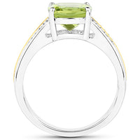 2.20 Carat Genuine Peridot and White Diamond 14K Yellow Gold with .925 Sterling Silver Ring