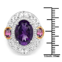 5.58 Carat Genuine Amethyst, Rhodolite and White Diamond 14K Yellow Gold with .925 Sterling Silver Ring