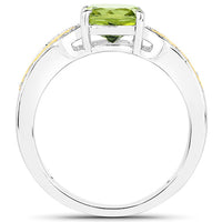 1.64 Carat Genuine Peridot and White Diamond 14K Yellow Gold with .925 Sterling Silver Ring