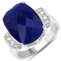 9.35 Carat Genuine Lapis and White Diamond .925 Sterling Silver Ring