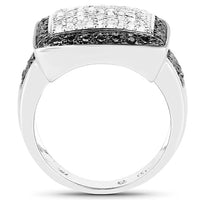 0.61 Carat Genuine Black Diamond and White Diamond .925 Sterling Silver Ring