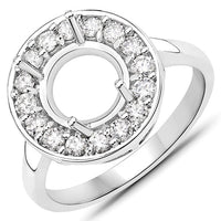 0.48 Carat Genuine White Diamond 14K White Gold Semi Mount Ring - holds 8.00mm Round Gemstone